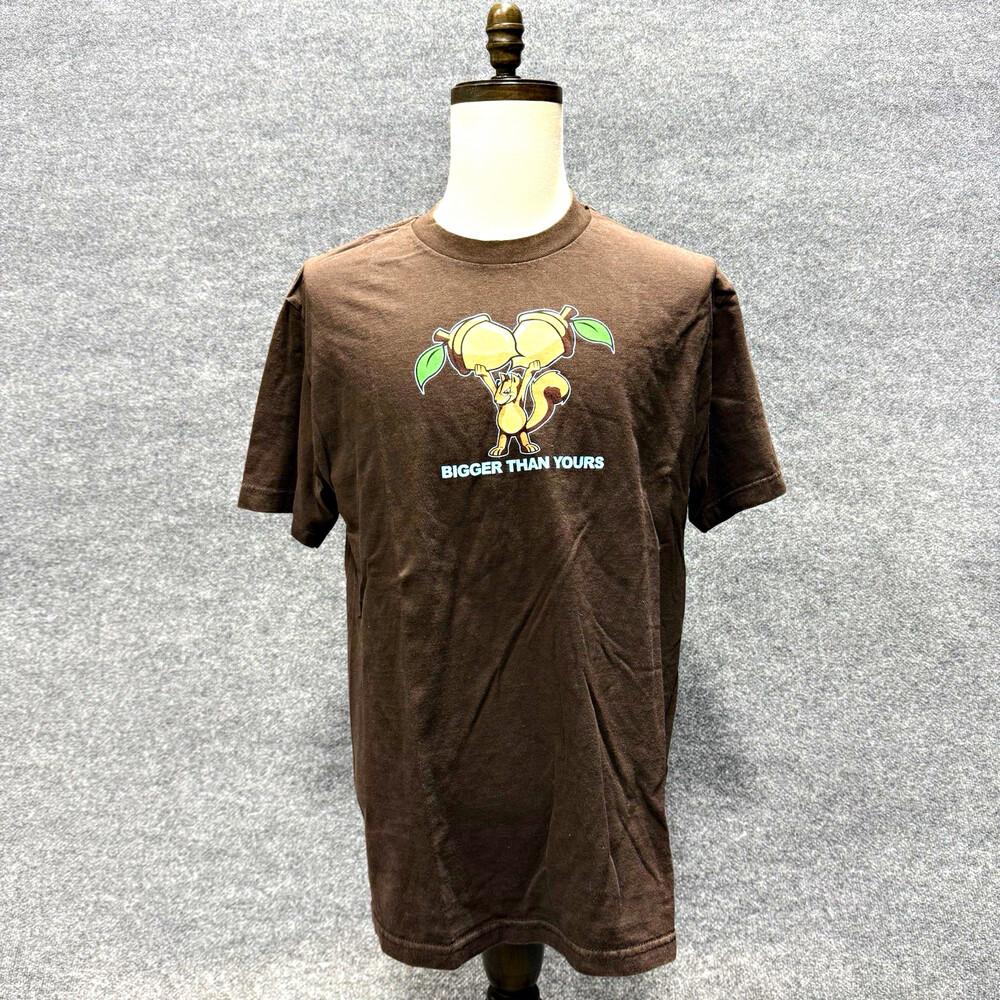 Alstyle Mens Large Brown Squirrel Peaches Bigger Than Yours Funny Graphic Tee